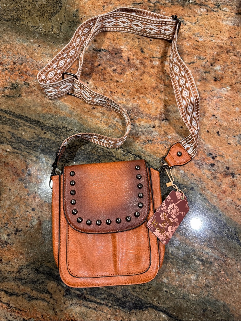 Sam & Hadley Women’s leather Crossbody Bag with Studded Flap
